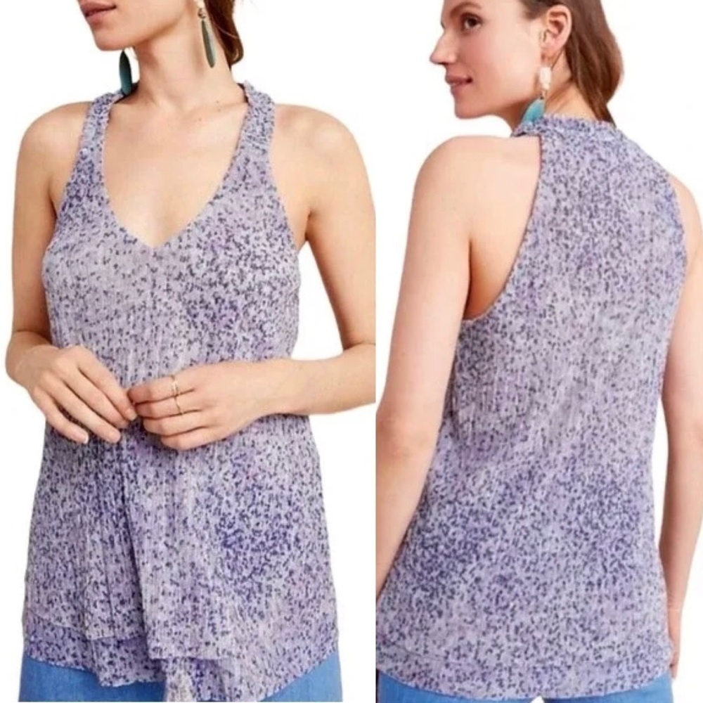 By Anthropologie Purple Leopard Print Ribbed Metallic Tank Top